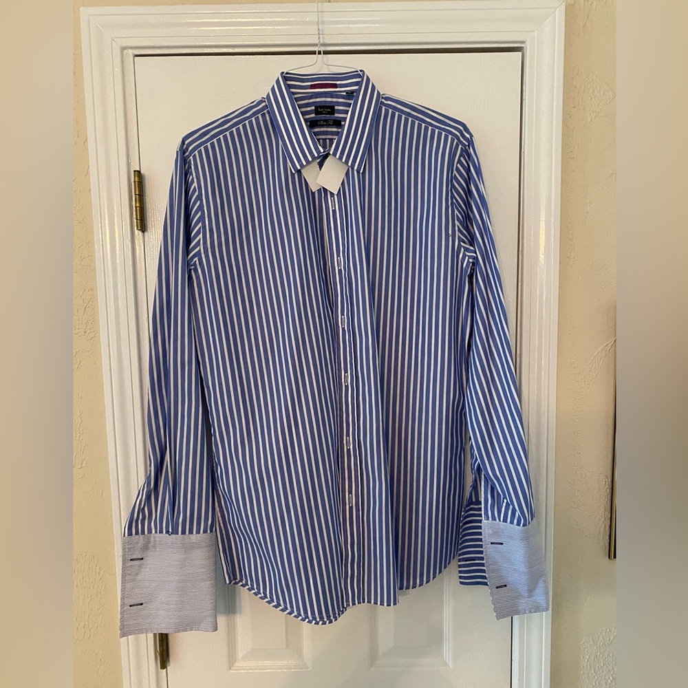 NWOT- Paul Smith of London Men’s Slim Fit, French Cuff, Blue Striped Men's Shirt